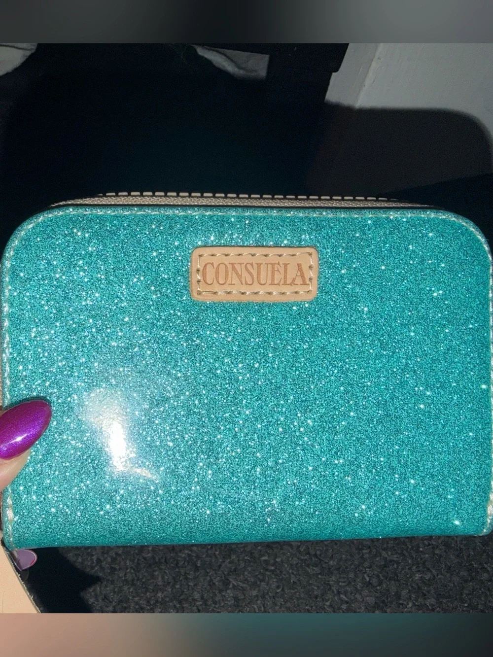 Consuela Teal Glitter Zippy Wallet New without Tags